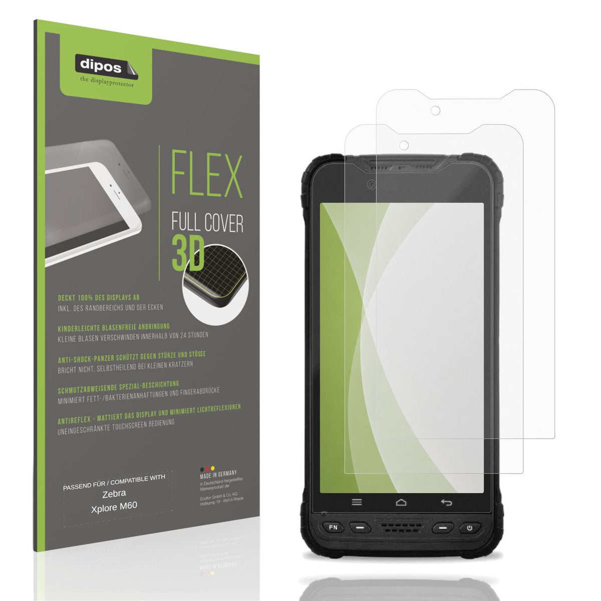 Matte Displayschutzfolie von dipos passend für Zebra Xplore M60, 100% Displayabdeckung und blasenfreie Montage