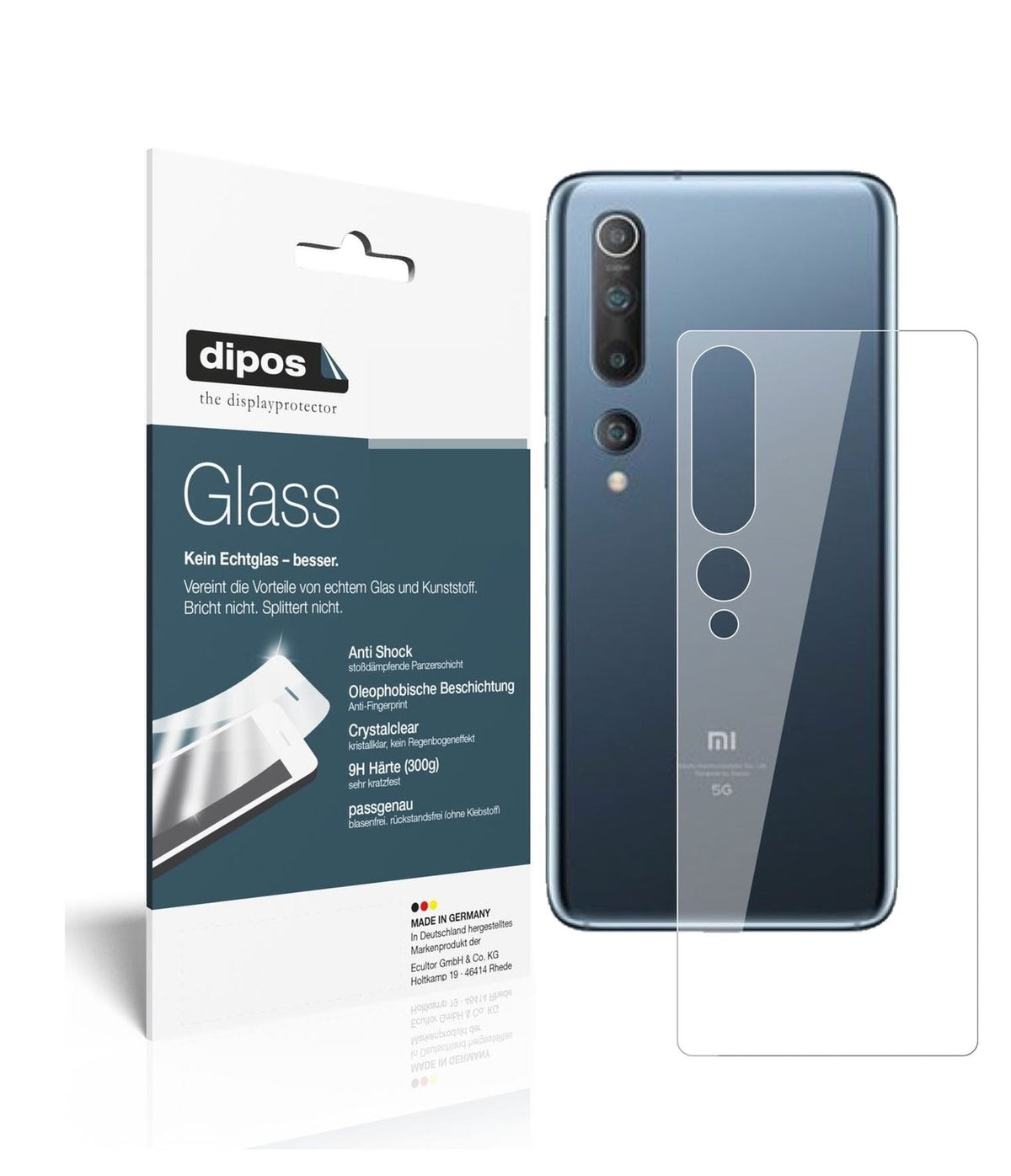 1x 9H Schutzfolie für Xiaomi Mi 10 Rückseite Panzerfolie