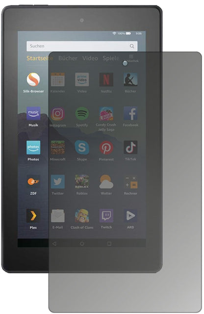 AmazonFire 7 Tablet 9. Generation (2019) mit aufgebrachtem dipos Displayschutz, der seitliche Einblicke blockiert