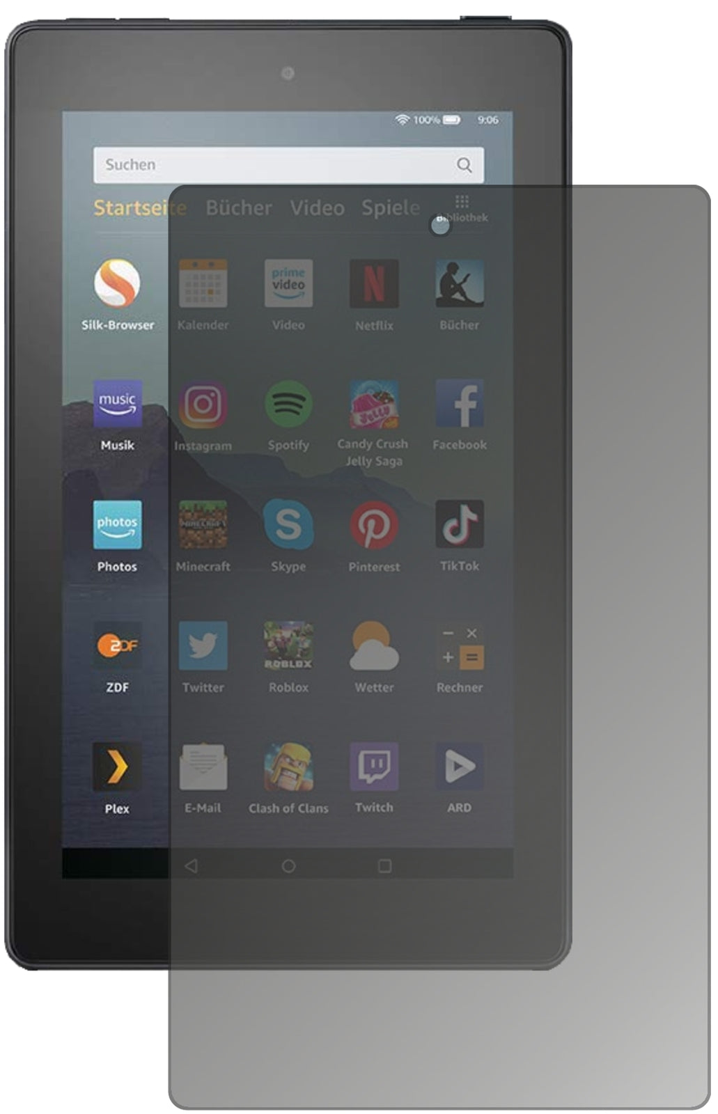 AmazonFire 7 Tablet Kids Edition (2019) mit aufgebrachtem dipos Displayschutz, der seitliche Einblicke blockiert