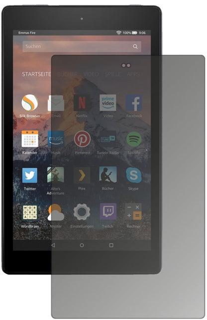 AmazonFire HD 8 (2020) mit aufgebrachtem dipos Displayschutz, der seitliche Einblicke blockiert