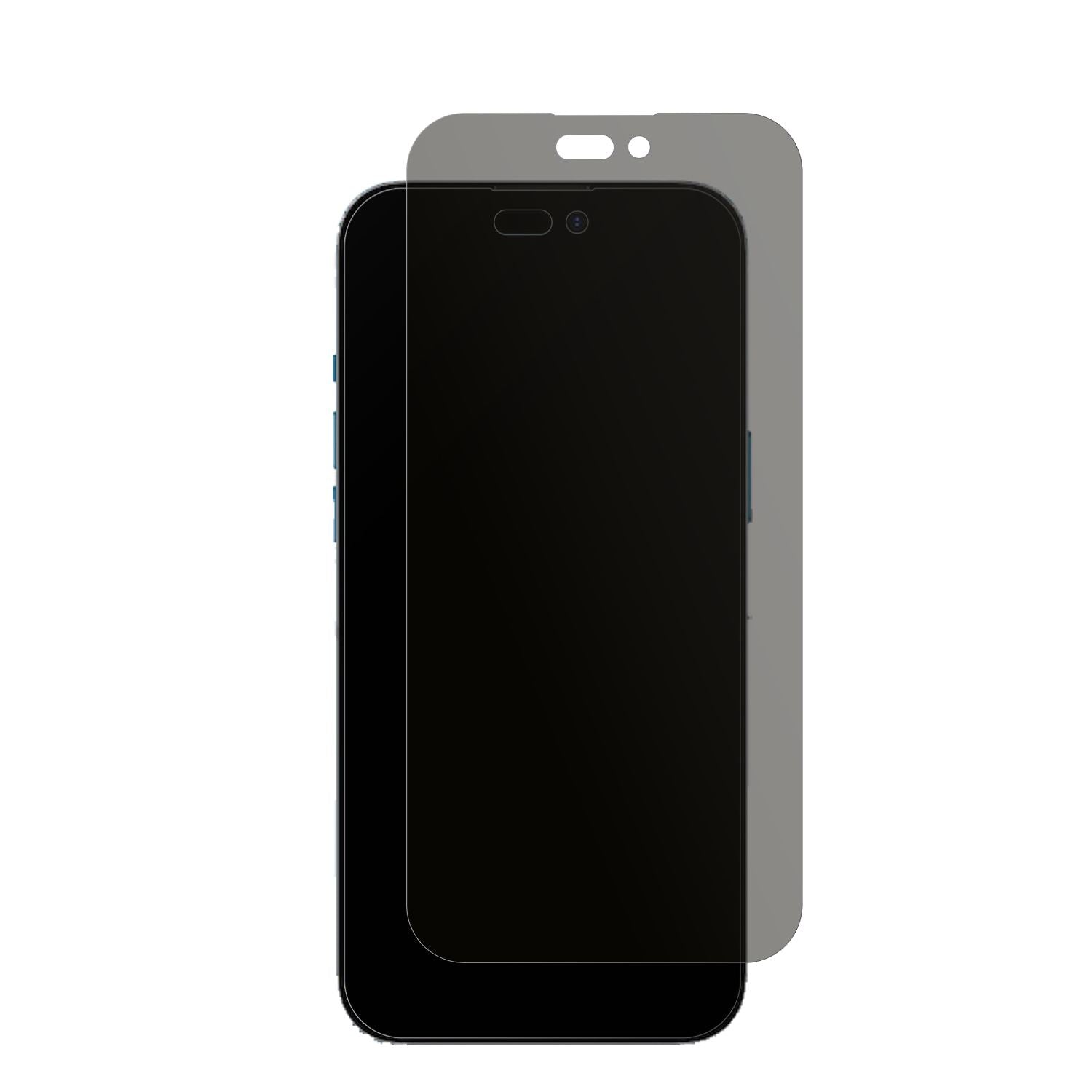 AppleiPhone 15 mit aufgebrachtem dipos Displayschutz, der seitliche Einblicke blockiert