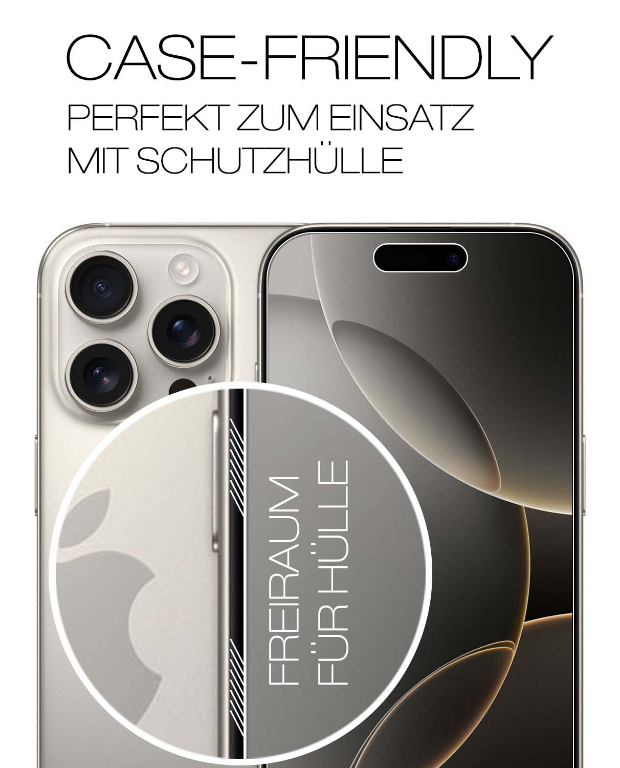 AppleiPhone 16 Pro mit aufgebrachter dipos Panzerfolie, die lästige Fingerabdrücke minimiert