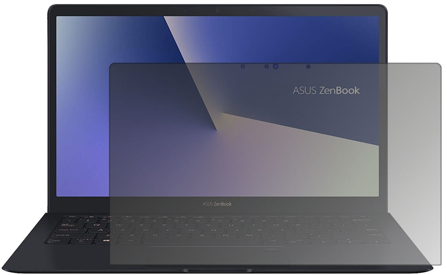 AsusZenBook S UX391UA mit aufgebrachtem dipos Displayschutz, der seitliche Einblicke blockiert
