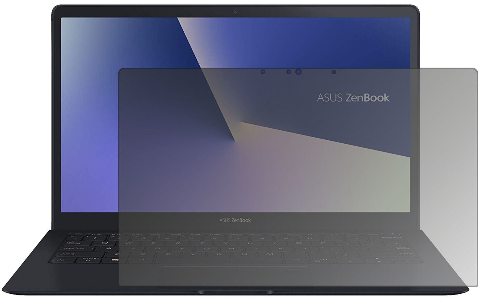 AsusZenBook S UX391UA mit aufgebrachtem dipos Displayschutz, der seitliche Einblicke blockiert