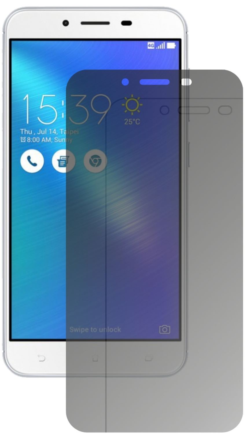 AsusZenFone 3 Max ZC553KL (2017) mit aufgebrachtem dipos Displayschutz, der seitliche Einblicke blockiert