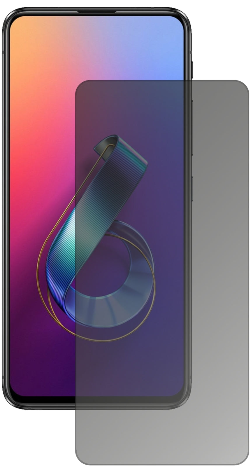 AsusZenfone 6 (ZS630KL) mit aufgebrachtem dipos Displayschutz, der seitliche Einblicke blockiert