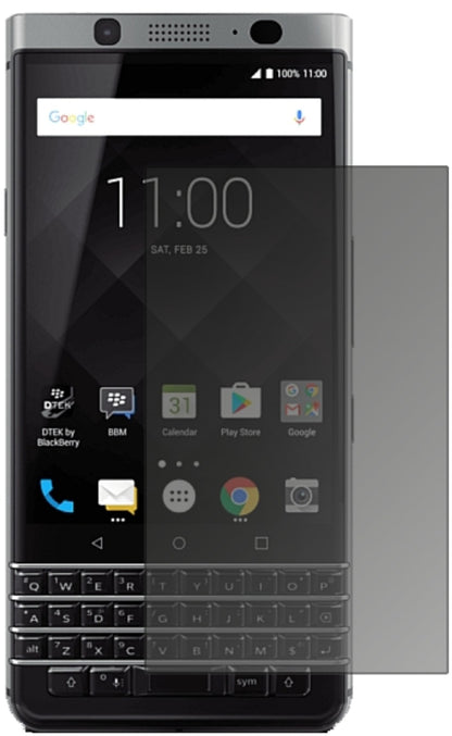 BlackberryKeyOne mit aufgebrachtem dipos Displayschutz, der seitliche Einblicke blockiert