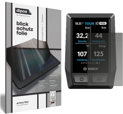 BoschKiox e-Bike Display mit aufgebrachtem dipos Displayschutz, der seitliche Einblicke blockiert