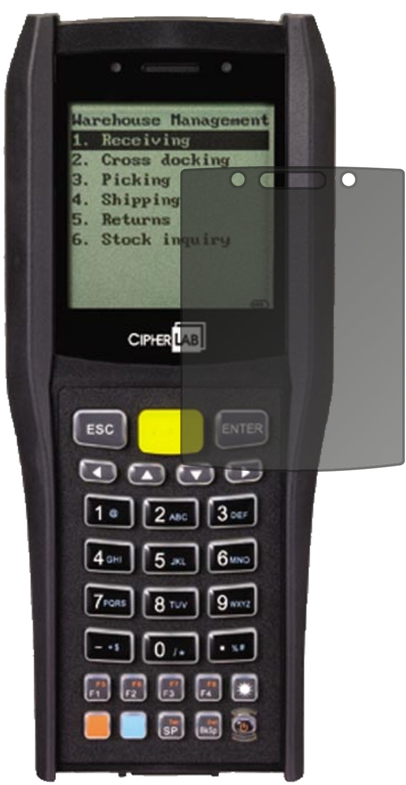 Cipherlab8470 mit aufgebrachtem dipos Displayschutz, der seitliche Einblicke blockiert