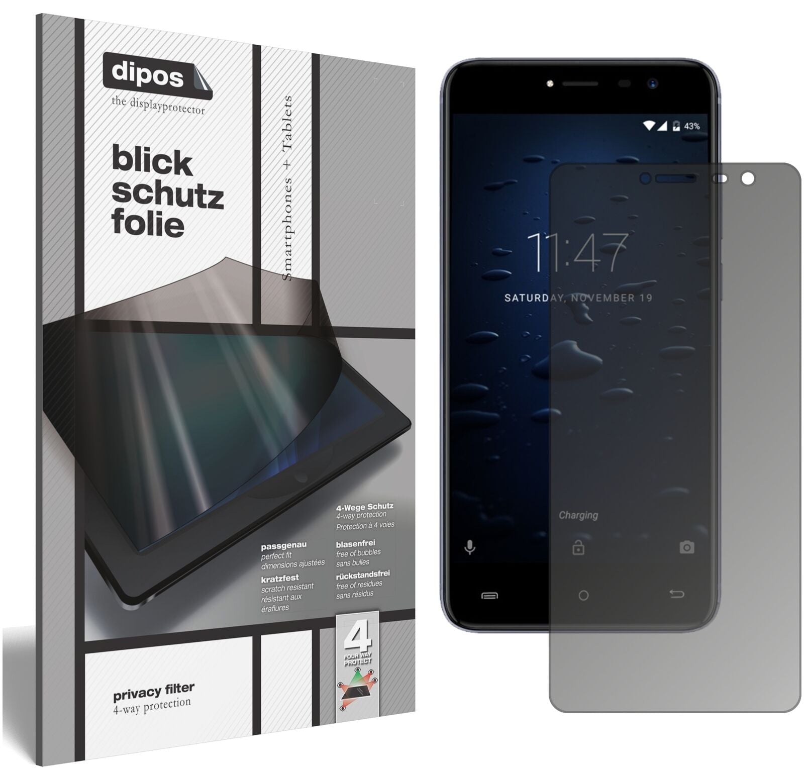 CubotNote Plus mit aufgebrachtem dipos Displayschutz, der seitliche Einblicke blockiert