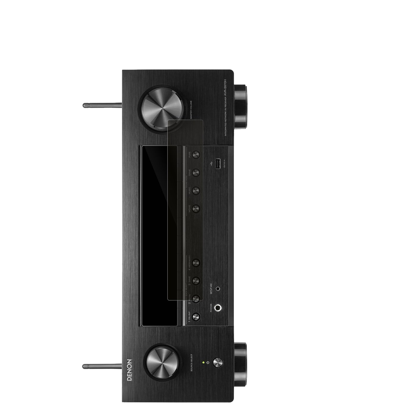 DenonAVR-X3800H mit aufgebrachtem dipos Displayschutz, der seitliche Einblicke blockiert
