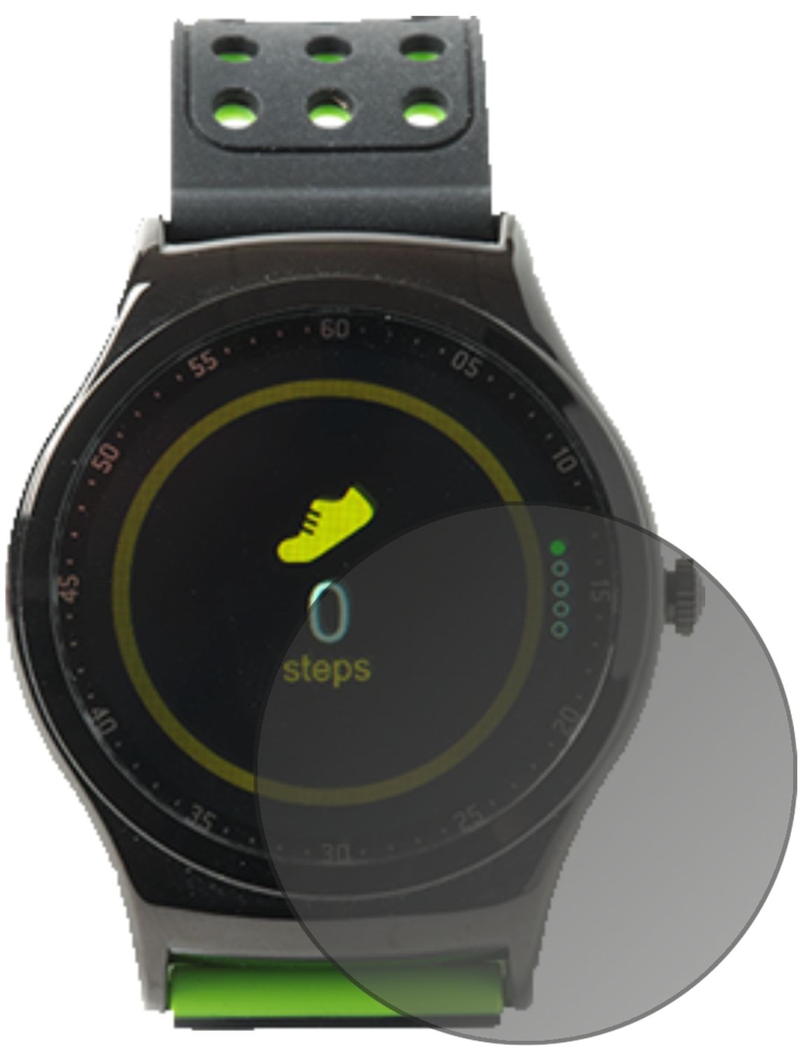 DENVERSW-450 Smartwatch mit aufgebrachtem dipos Displayschutz, der seitliche Einblicke blockiert