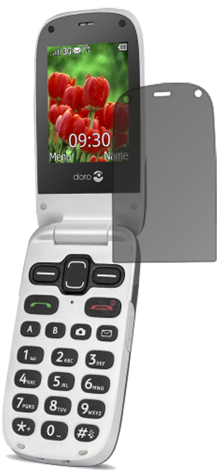 DoroSecure 628 mit aufgebrachtem dipos Displayschutz, der seitliche Einblicke blockiert