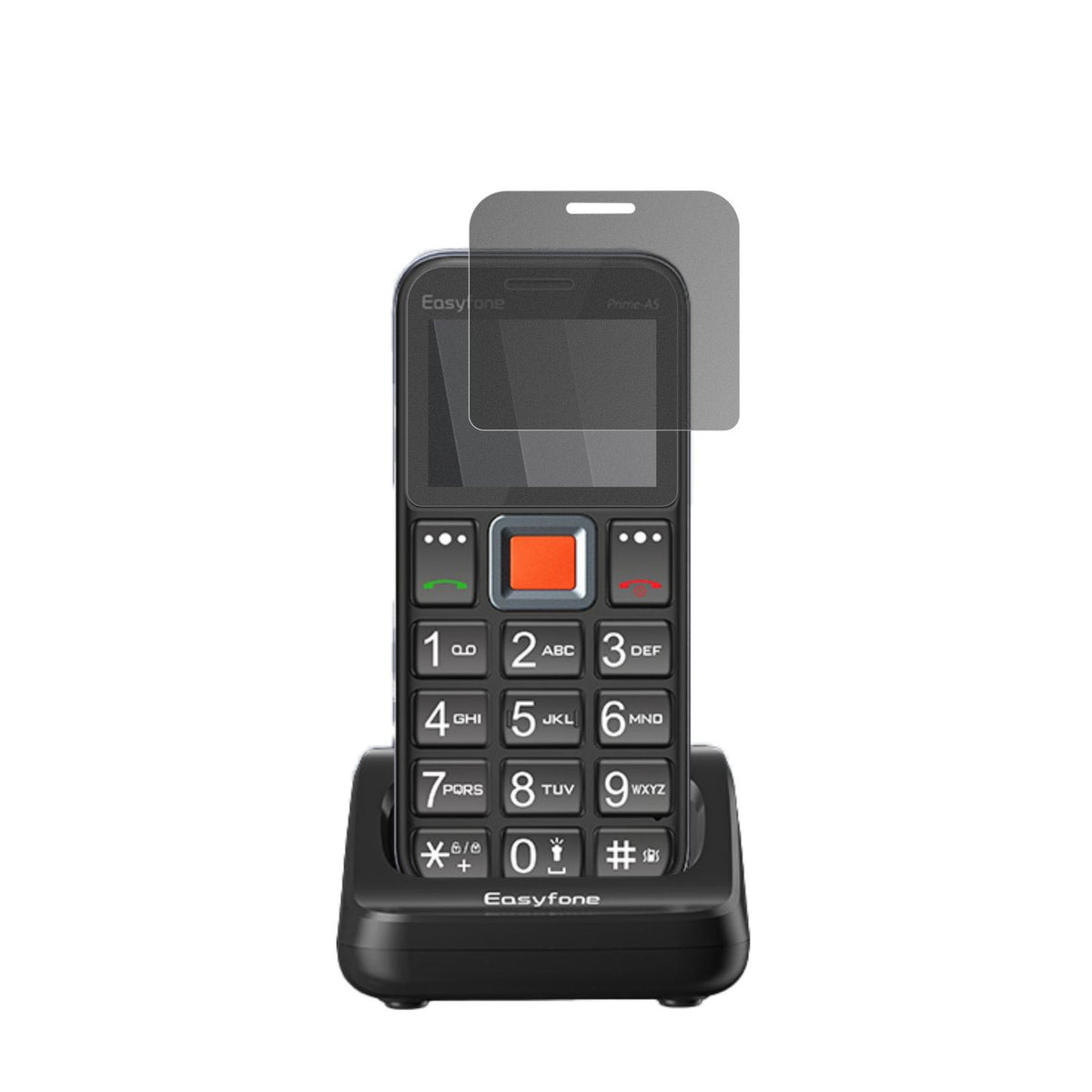 EasyfonePrime T5 mit aufgebrachtem dipos Displayschutz, der seitliche Einblicke blockiert