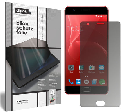 ElephoneP8 Max mit aufgebrachtem dipos Displayschutz, der seitliche Einblicke blockiert