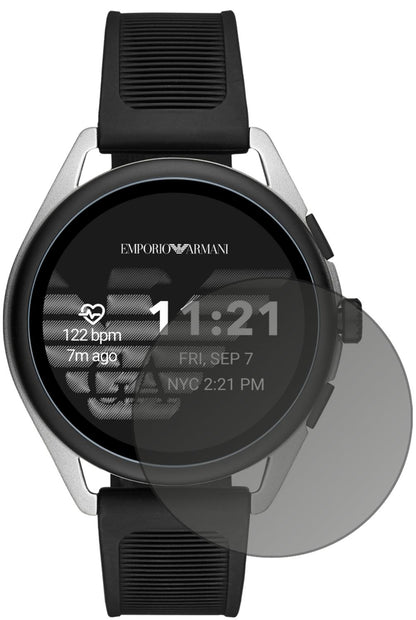 Emporio ArmaniSmartwatch 3 mit aufgebrachtem dipos Displayschutz, der seitliche Einblicke blockiert