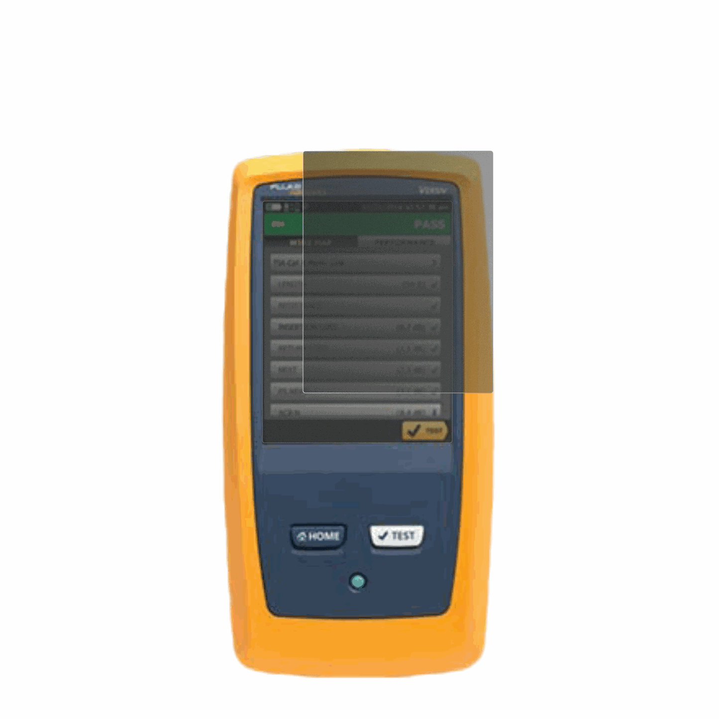 FlukeDSX8000 mit aufgebrachtem dipos Displayschutz, der seitliche Einblicke blockiert