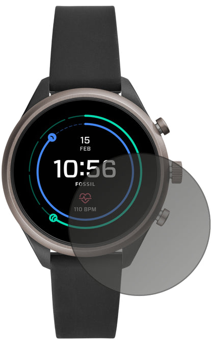 FossilSport Smartwatch mit aufgebrachtem dipos Displayschutz, der seitliche Einblicke blockiert