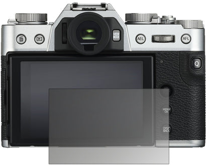 FujifilmX-T30 mit aufgebrachtem dipos Displayschutz, der seitliche Einblicke blockiert
