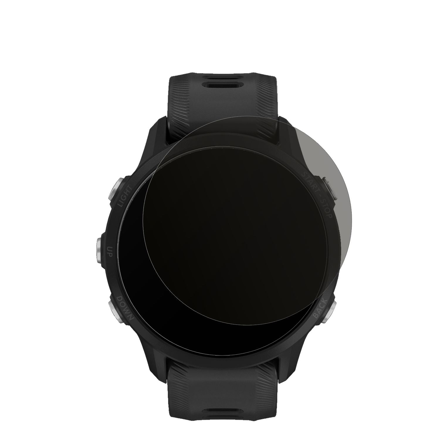 GarminForerunner 955 mit aufgebrachtem dipos Displayschutz, der seitliche Einblicke blockiert