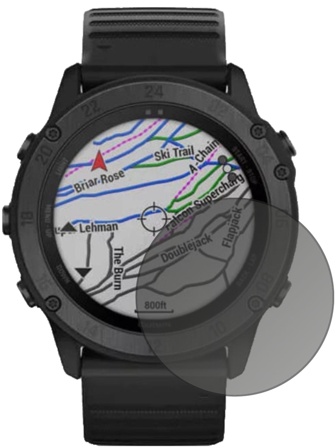Garmintactix Delta mit aufgebrachtem dipos Displayschutz, der seitliche Einblicke blockiert