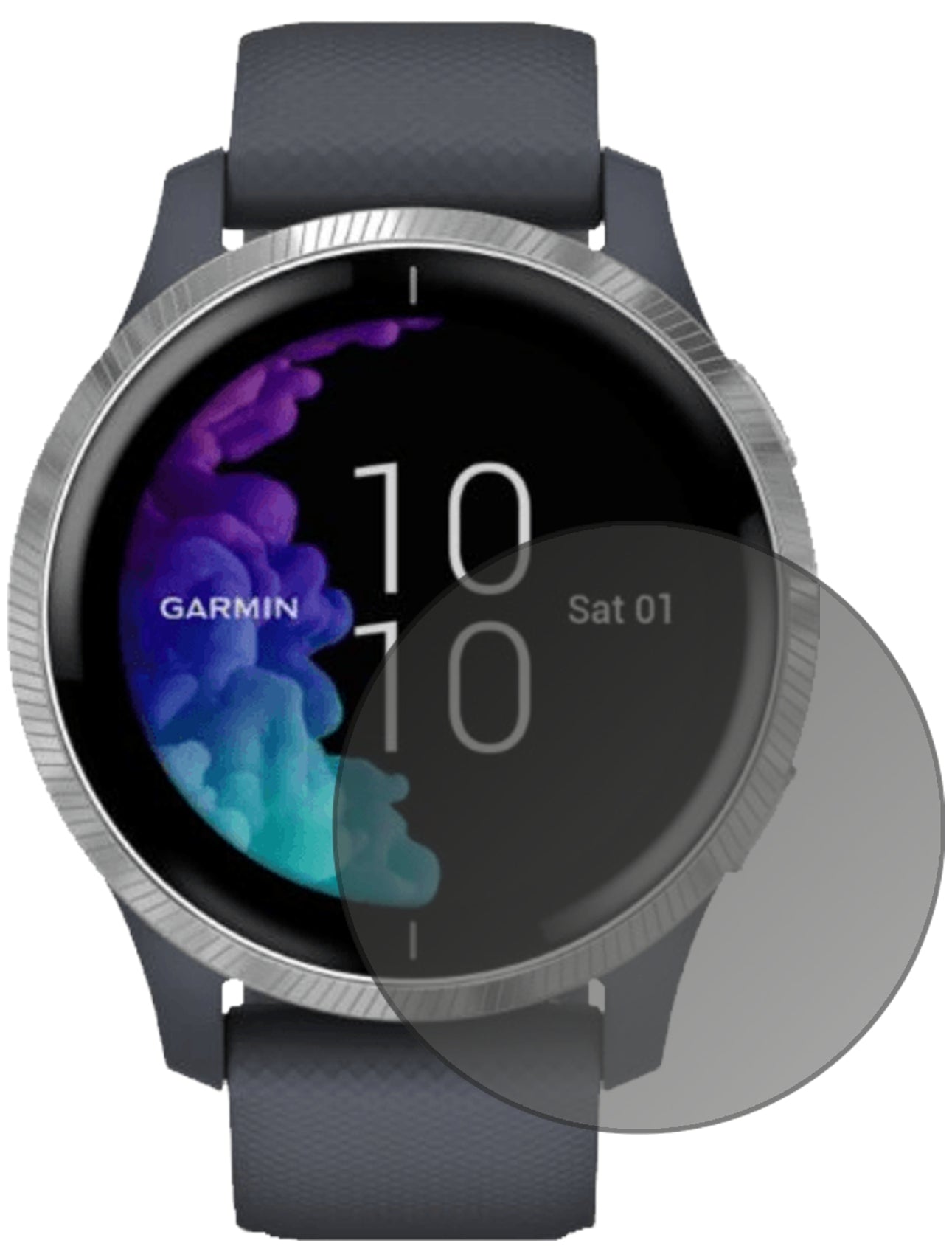 GarminVenu (43mm) mit aufgebrachtem dipos Displayschutz, der seitliche Einblicke blockiert
