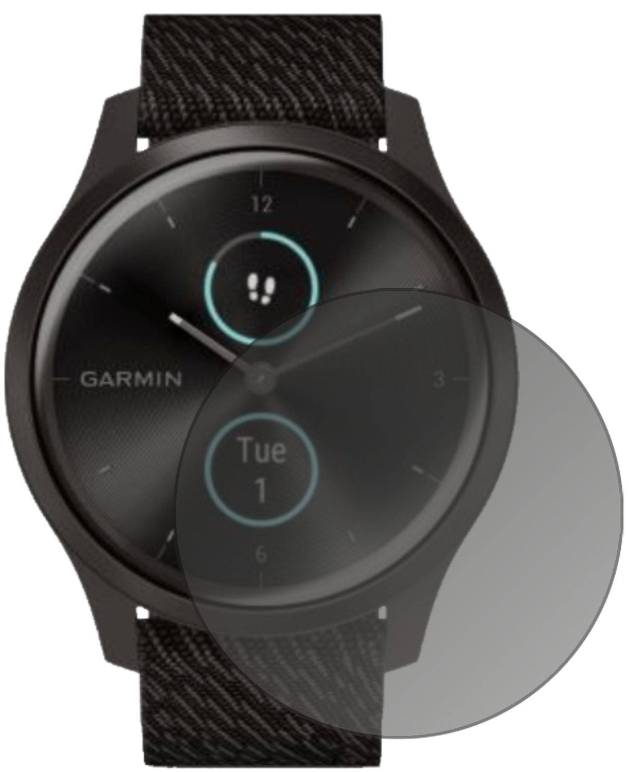 GarminVivomove Style mit aufgebrachtem dipos Displayschutz, der seitliche Einblicke blockiert
