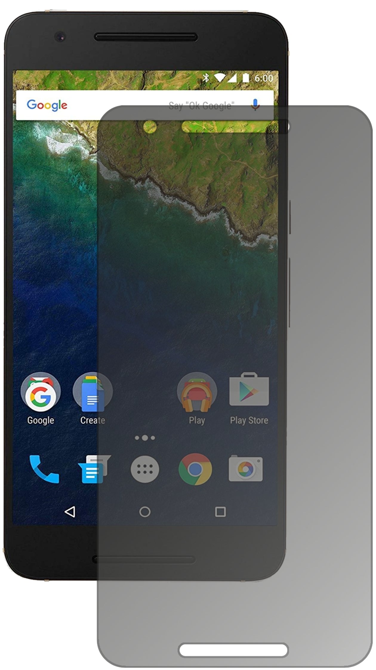 GoogleNexus 6P mit aufgebrachtem dipos Displayschutz, der seitliche Einblicke blockiert