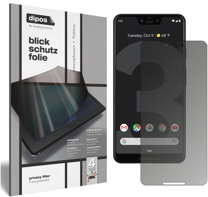 GooglePixel 3 XL mit aufgebrachtem dipos Displayschutz, der seitliche Einblicke blockiert