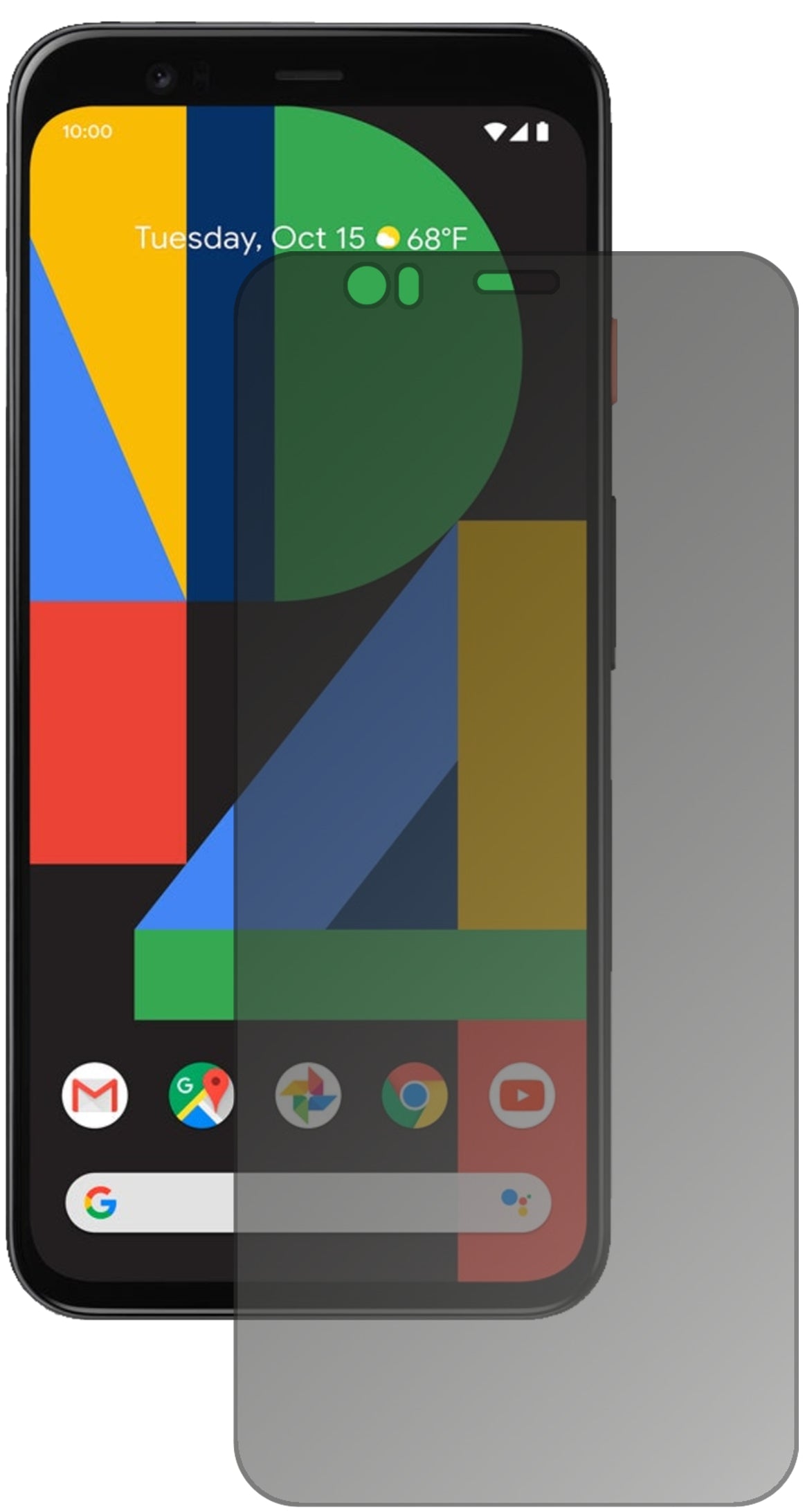 GooglePixel 4 mit aufgebrachtem dipos Displayschutz, der seitliche Einblicke blockiert