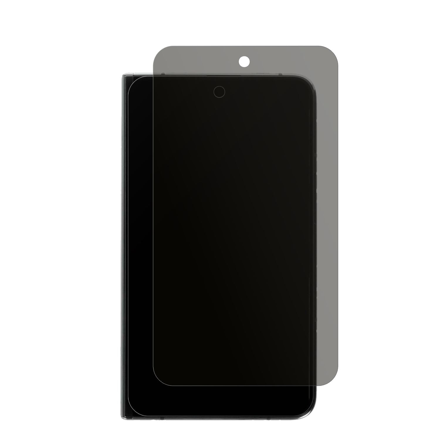 GooglePixel Fold (Außenseite) mit aufgebrachtem dipos Displayschutz, der seitliche Einblicke blockiert