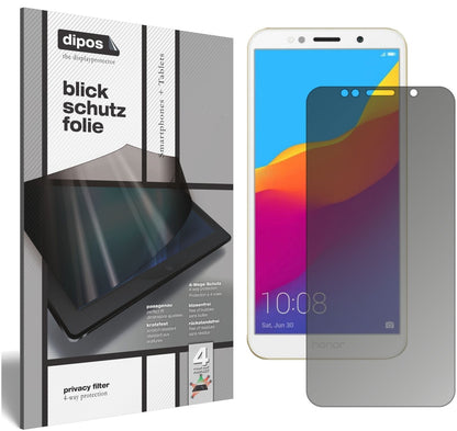Honor7A mit aufgebrachtem dipos Displayschutz, der seitliche Einblicke blockiert