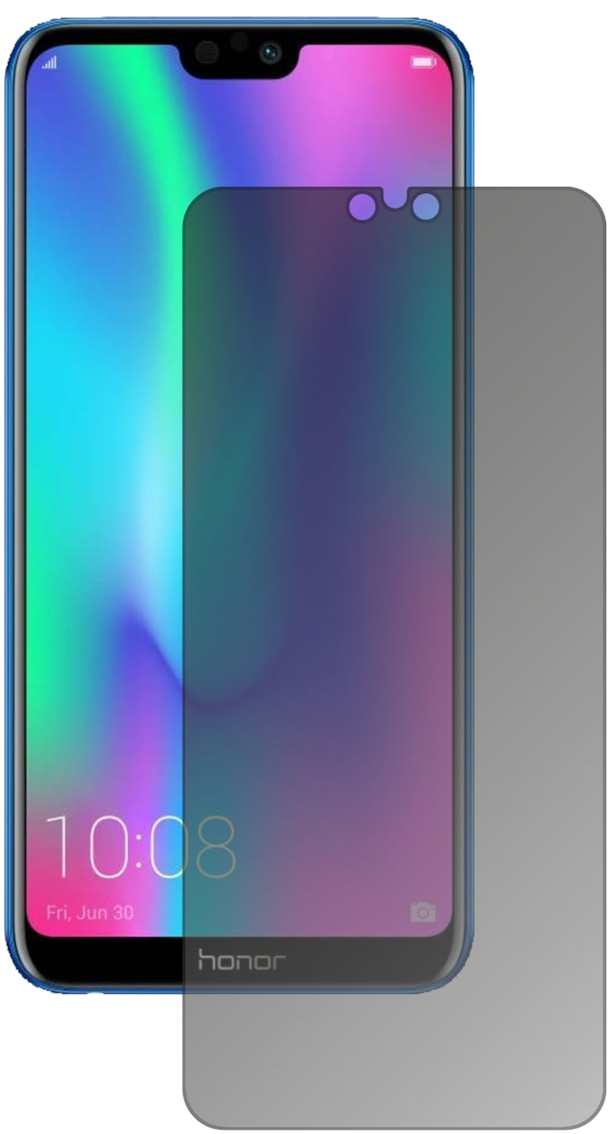 Honor9N mit aufgebrachtem dipos Displayschutz, der seitliche Einblicke blockiert