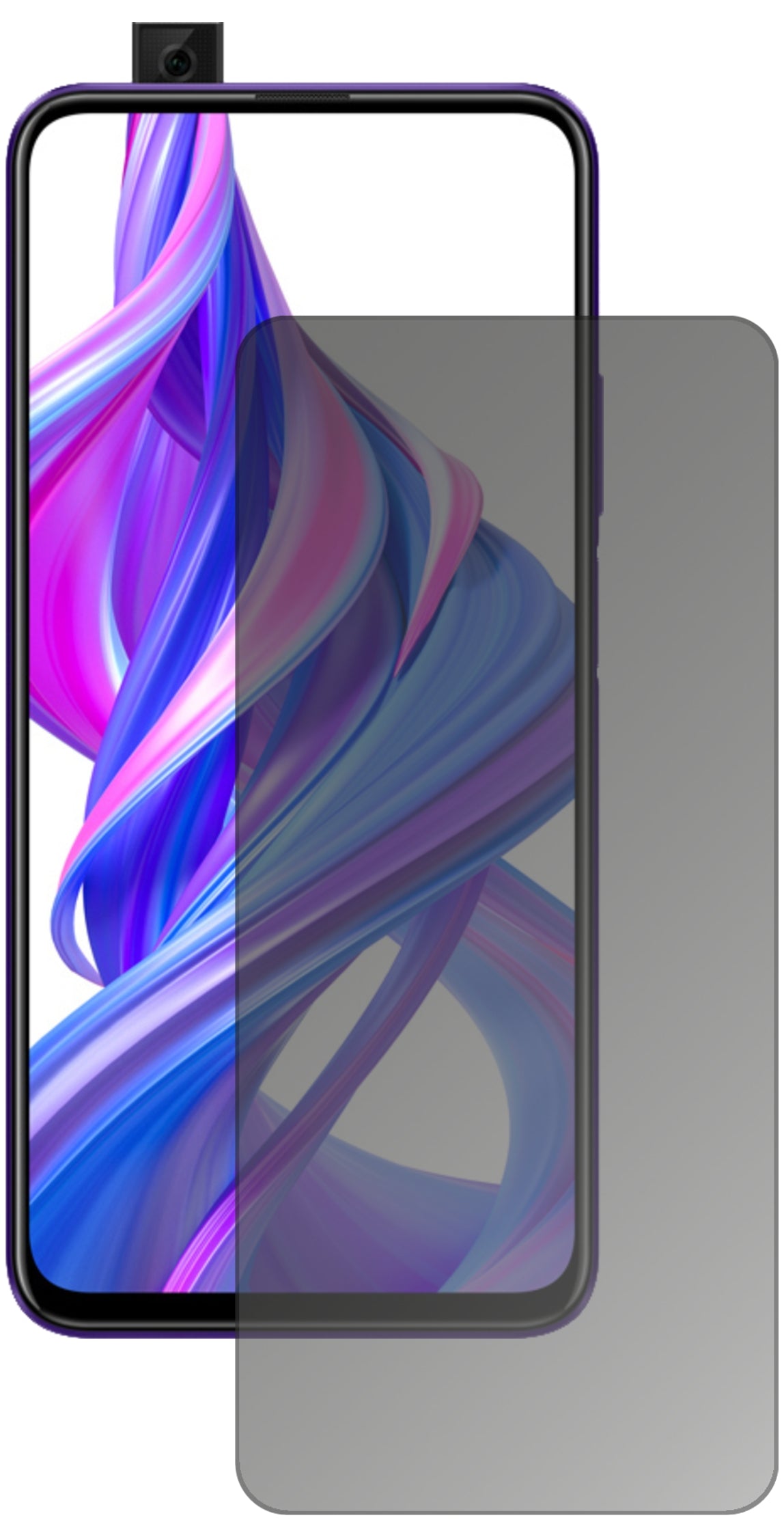 HuaweiY9s mit aufgebrachtem dipos Displayschutz, der seitliche Einblicke blockiert