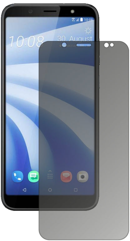 HTCU12 Life mit aufgebrachtem dipos Displayschutz, der seitliche Einblicke blockiert