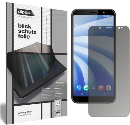 HTCU12 Life mit aufgebrachtem dipos Displayschutz, der seitliche Einblicke blockiert
