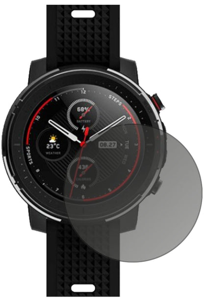 HuamiAmazfit Stratos 3 mit aufgebrachtem dipos Displayschutz, der seitliche Einblicke blockiert