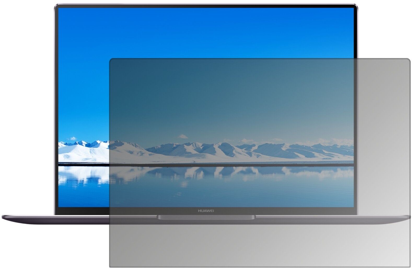 HuaweiMateBook X Pro mit aufgebrachtem dipos Displayschutz, der seitliche Einblicke blockiert