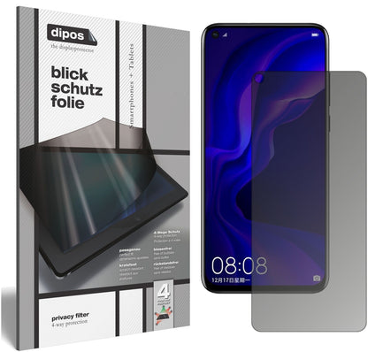 HuaweiNova 4 mit aufgebrachtem dipos Displayschutz, der seitliche Einblicke blockiert