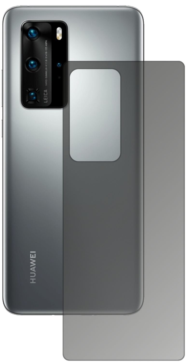 HuaweiP40 Rückseite mit aufgebrachtem dipos Displayschutz, der seitliche Einblicke blockiert