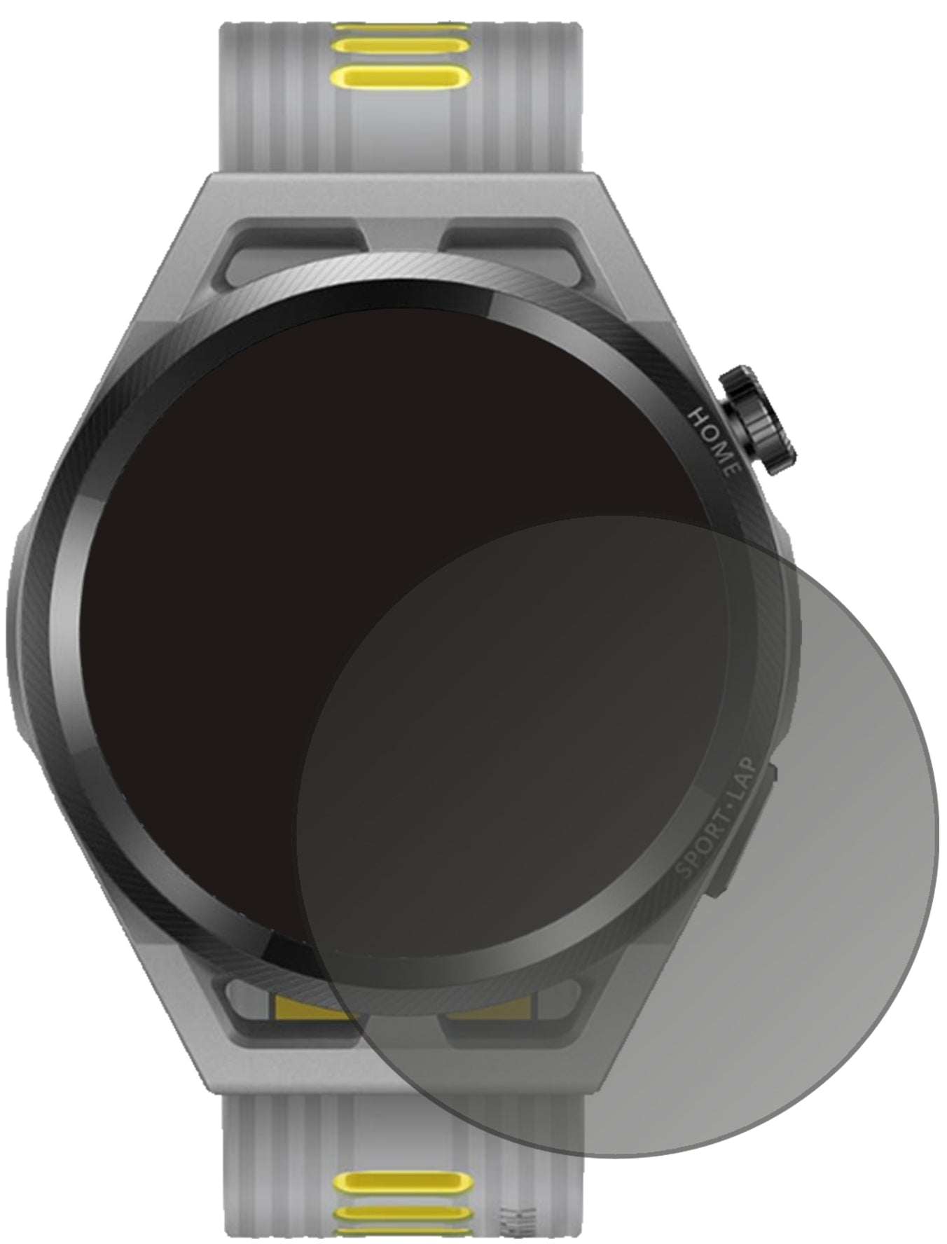 HuaweiWatch GT Runner mit aufgebrachtem dipos Displayschutz, der seitliche Einblicke blockiert