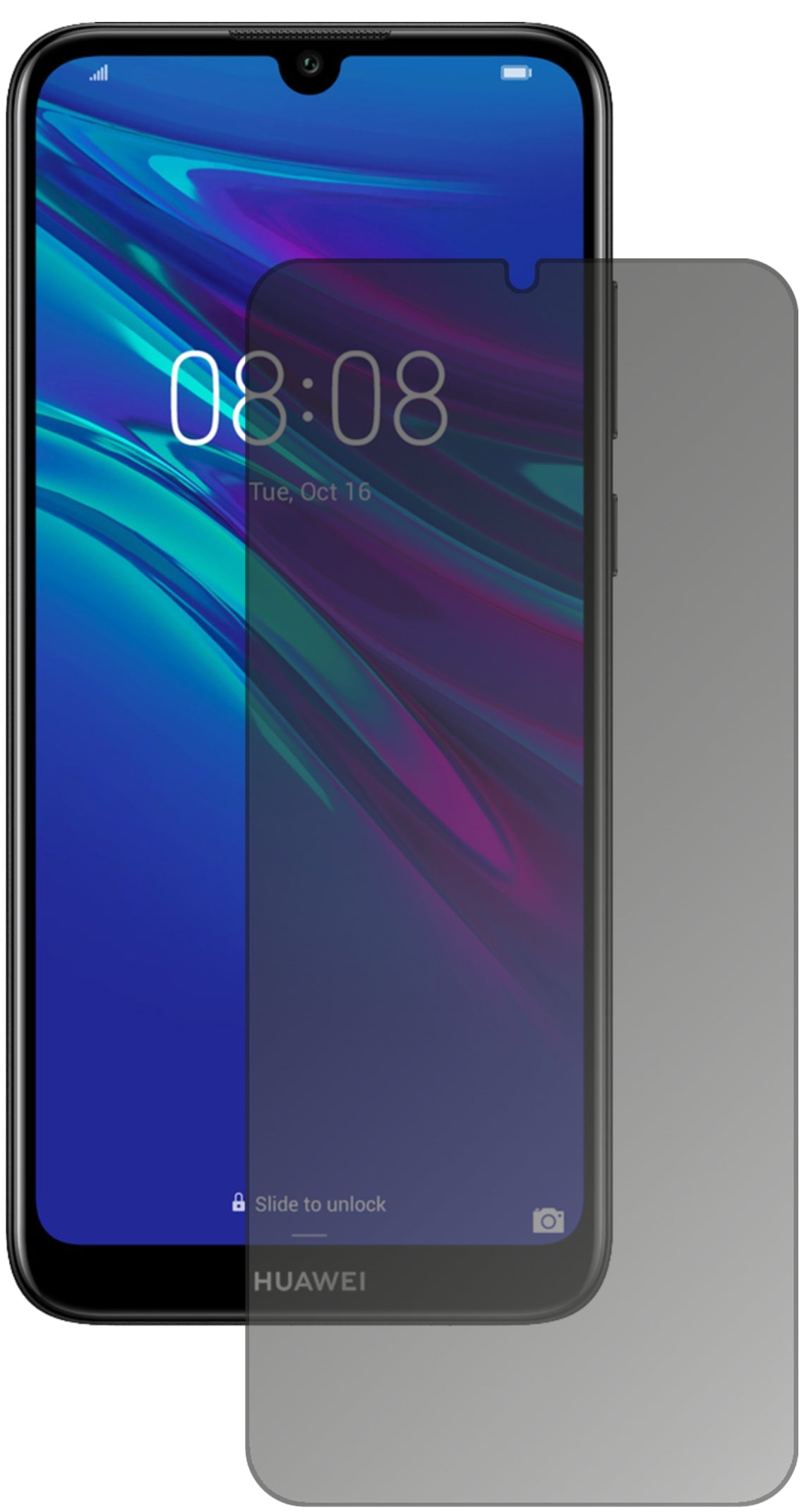 HuaweiY6 Pro (2019) mit aufgebrachtem dipos Displayschutz, der seitliche Einblicke blockiert