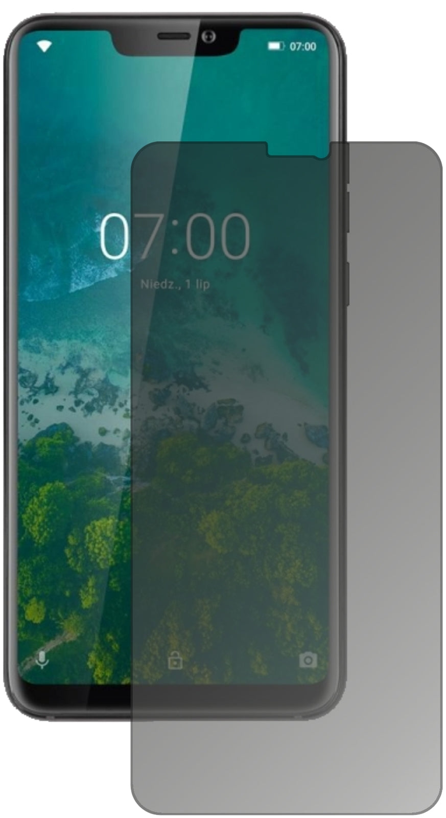 KrugerMatz Smartfon LIVE 7S mit aufgebrachtem dipos Displayschutz, der seitliche Einblicke blockiert