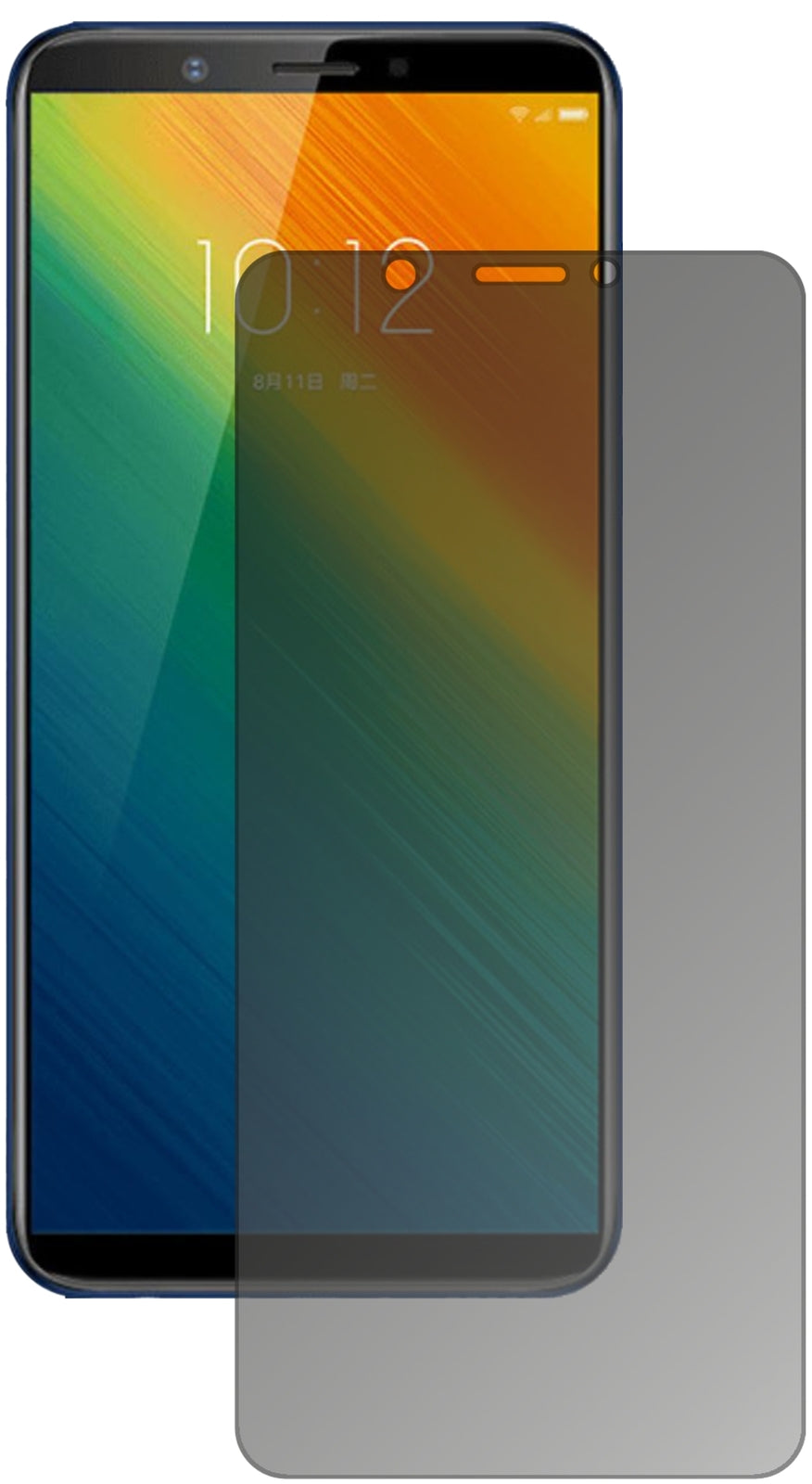 LenovoK5 Note 2018 mit aufgebrachtem dipos Displayschutz, der seitliche Einblicke blockiert