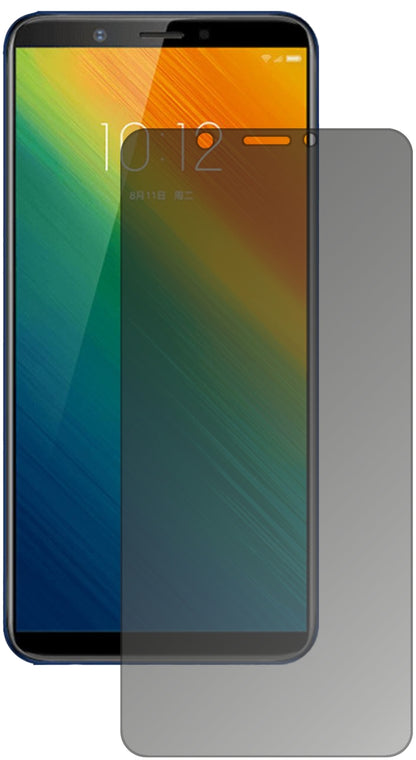 LenovoK5 Note 2018 mit aufgebrachtem dipos Displayschutz, der seitliche Einblicke blockiert