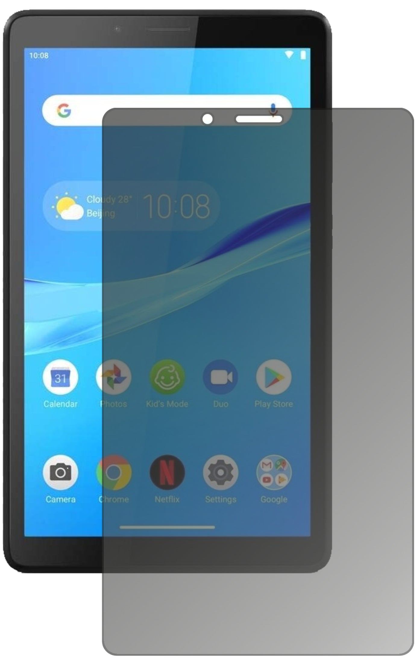 LenovoTab M7 mit aufgebrachtem dipos Displayschutz, der seitliche Einblicke blockiert