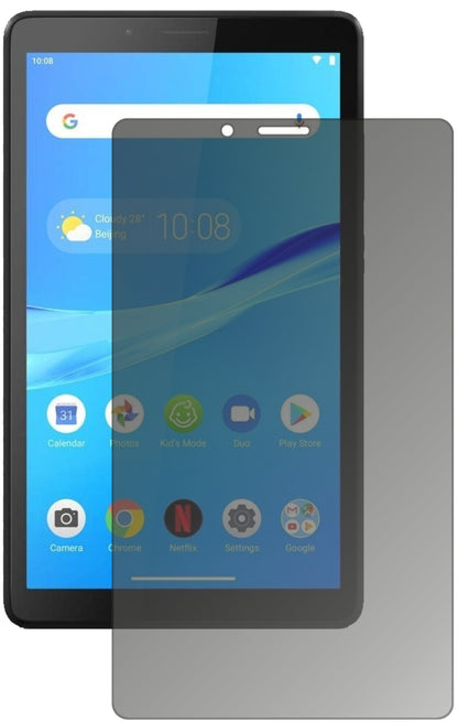 LenovoTab M7 mit aufgebrachtem dipos Displayschutz, der seitliche Einblicke blockiert