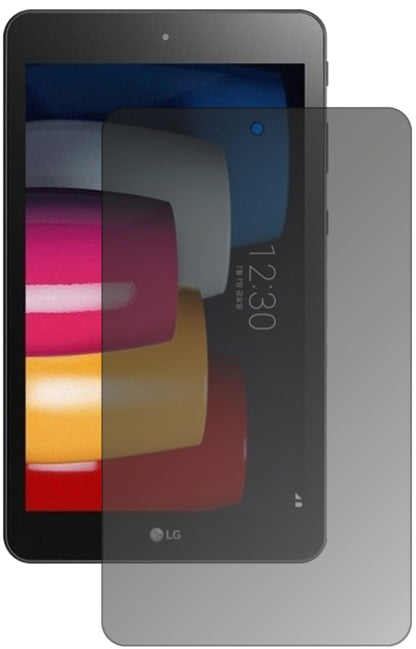LGG Pad 4 mit aufgebrachtem dipos Displayschutz, der seitliche Einblicke blockiert