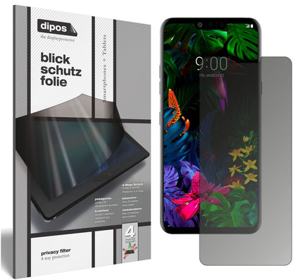LGG8 ThinQ mit aufgebrachtem dipos Displayschutz, der seitliche Einblicke blockiert